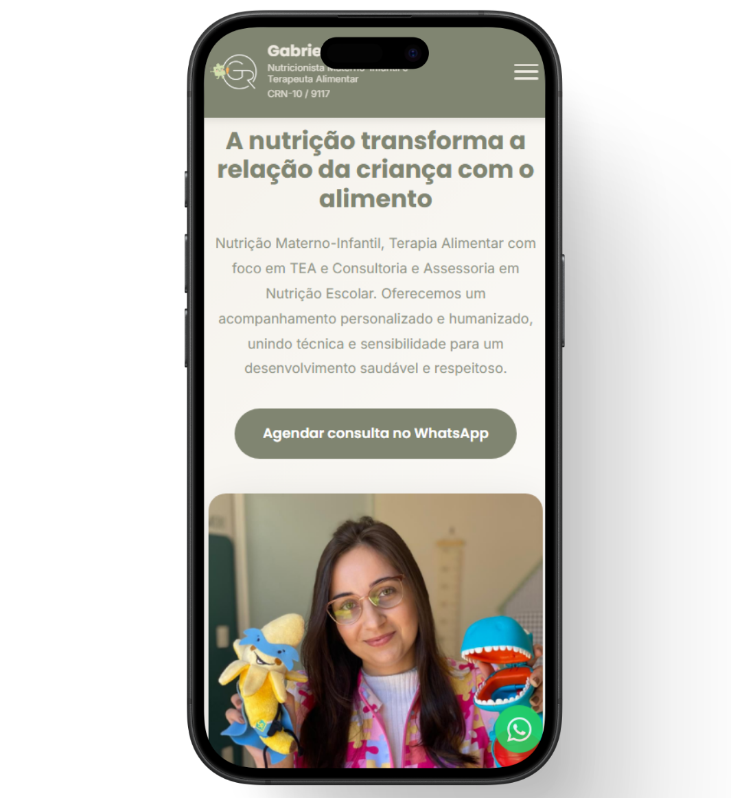 Landing Page Mobile Gabrielly Roncaglio Nutricionista